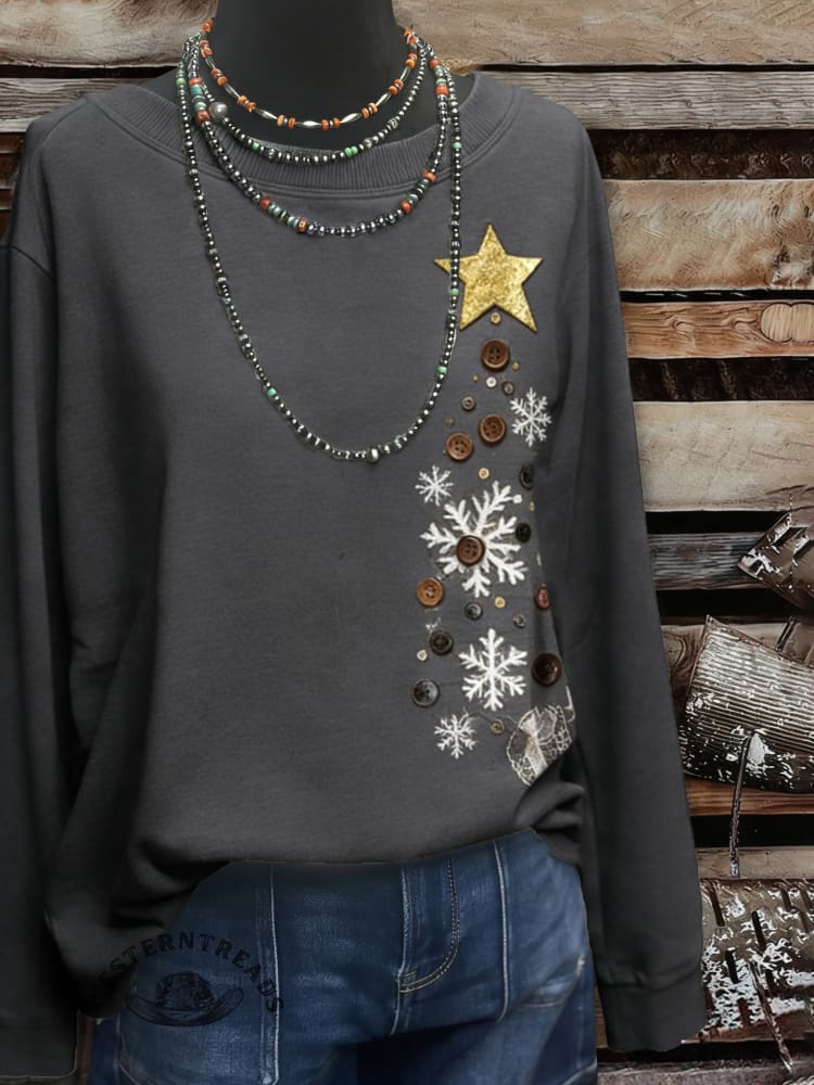 Vintage Christmas Art Print Casual Cotton Sweatshirt