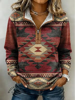 Simple Art Print Casual Half-Zip Cotton Sweatshirt