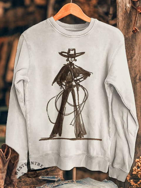 Cowgirl Print Casual Cotton Sweatshirt