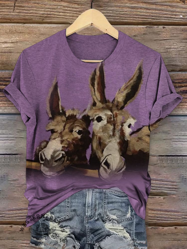 Vintage Donkey Art Print Casual T-shirt
