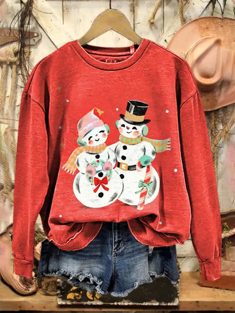 Vintage Christmas Pattern Casual Cotton Sweatshirt