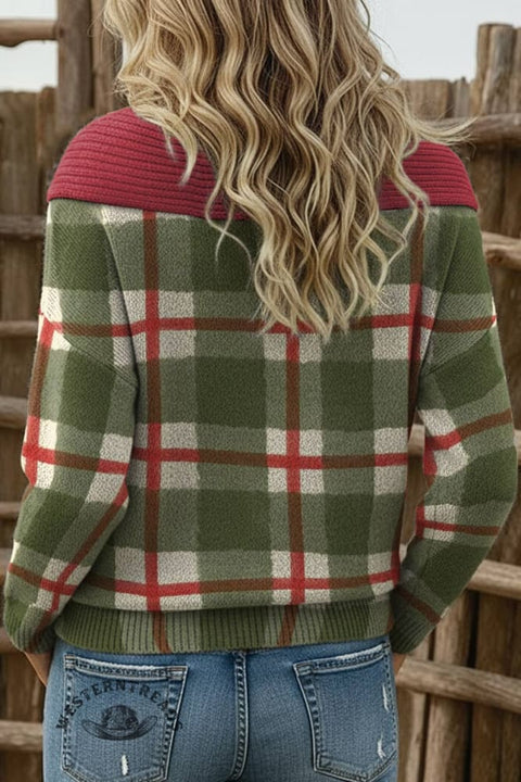 Women's Checkered Print Casual Cotton Sweater