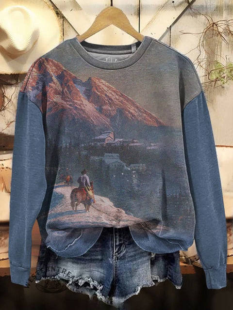 Classic West Art Print Casual Cotton Sweatshirt