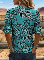 Women's Paisley Print Puff Sleeve Casual Shirt