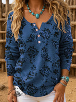 Flower Pattern Art Print Buttoned Cardigan Sweater