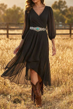 Women's V-neck Long-sleeved Dress
