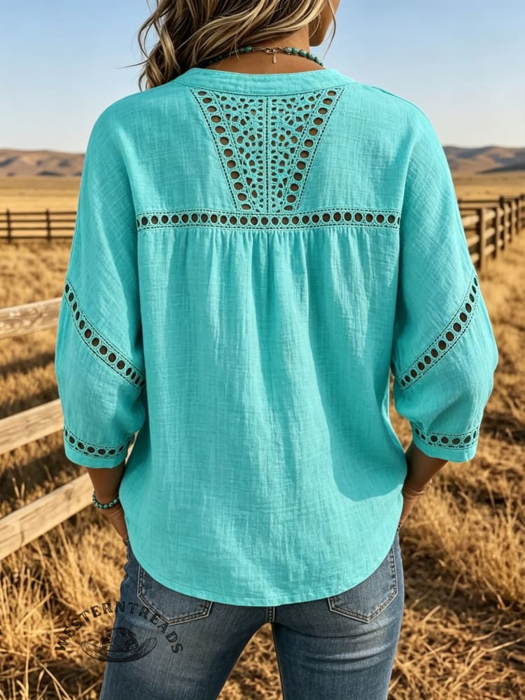 Women's Vintage Cutwork Patchwork Casual Shirt