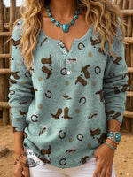 Vintage Western Art Print Buttoned Cardigan Sweater