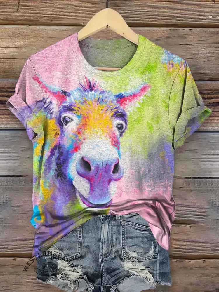 Vintage Funny Donkey Pattern T-shirt