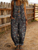 Women's Vintage Floral Print Casual Denim Jumpsuit