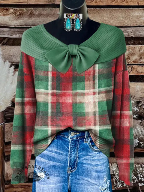 Retro Christmas Art Print Buttoned Cardigan Sweater