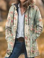 Flowers Print Unisex Plush Thick Long-sleeved Cardigan Coat