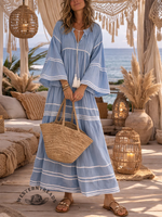 V-neck Retro Casual Loose Western Dress