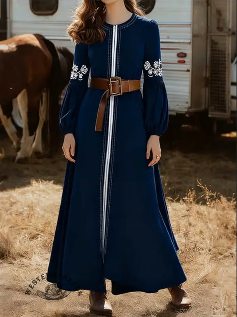 Women's Bohemian Zipper Long-Sleeved Cotton Dress