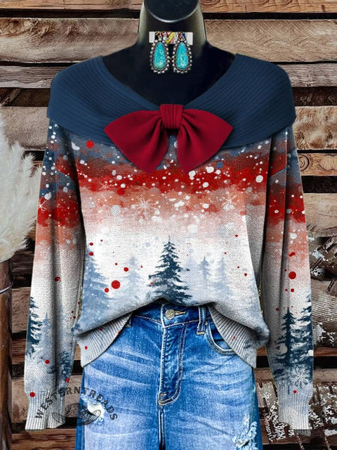 Women's Christmas Trees Print Casual Cotton Sweater