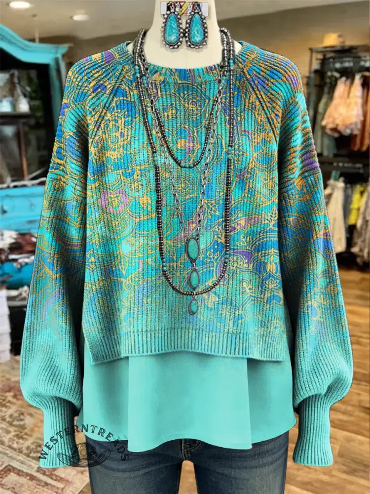 Women's Vintage Print Casual Knit Sweater