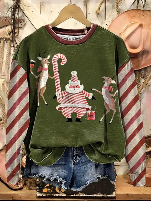 Retro Christmas Art Print Casual Cotton Sweatshirt