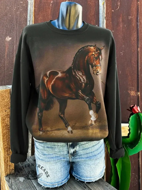 Horse Art Print Casual Sweatshirt
