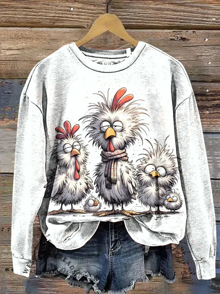 Funny Chicken Print Casual Cotton Christmas Sweatshirt