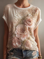 3D Ethnic Flowers Art Print Casual Short Sleeve T-shirt