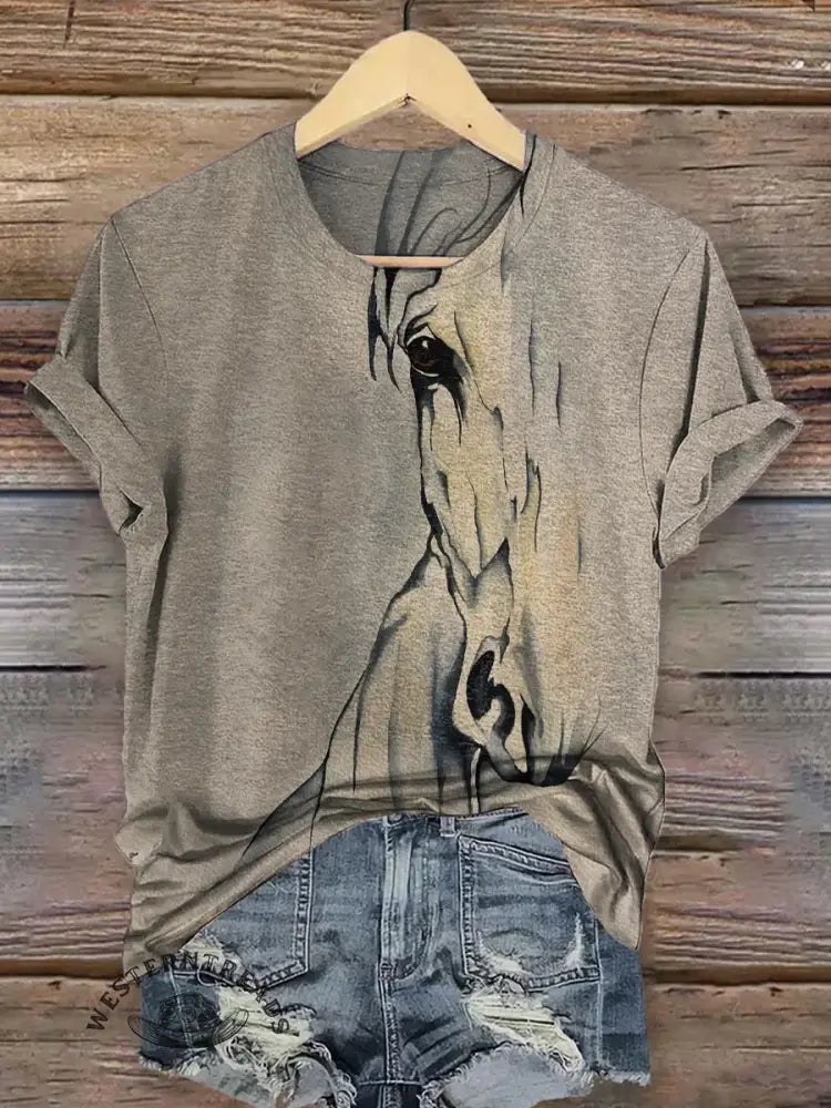 Retro Horse Art Print Classic Short-sleeved T-shirt