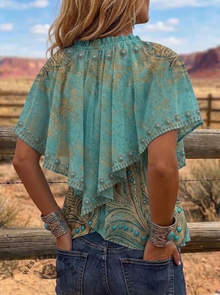 Vintage Western Print Comfortable Summer Fabrics Casual Shirt