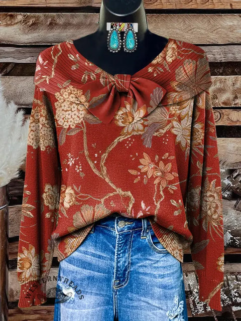 Retro Floral Print Buttoned Cardigan Sweater