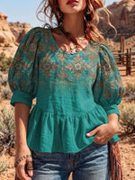Women's Vintage Art Puff Sleeve Top