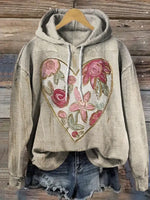 Vintage Heart Art Print Casual Cotton Hooded Sweatshirt