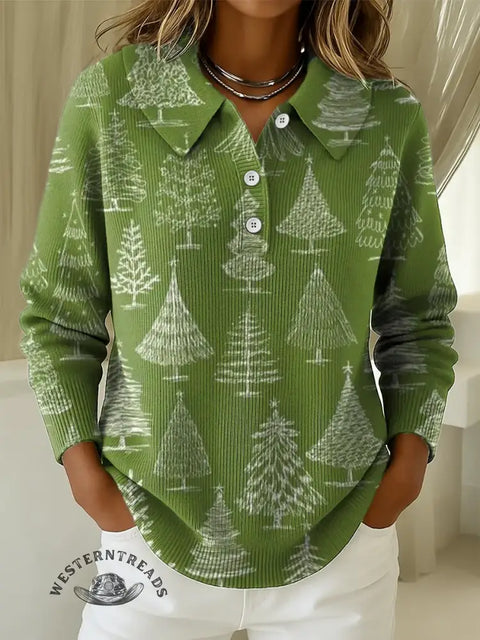 Women's Christmas Tree Print Peter Pan Collar Sweater