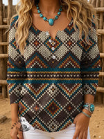 Aztec Art Print Buttoned Cardigan Sweater