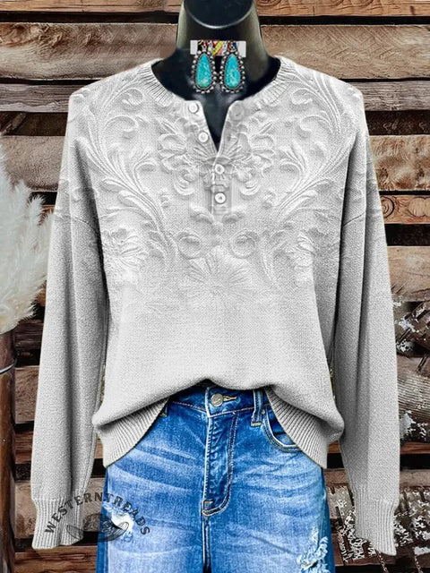 Retro 3d Flower Vision Gradient Print Buttoned Cardigan Sweater