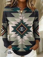 Women's Vintage Aztec Pattern Art Print Casual Cotton Shirt