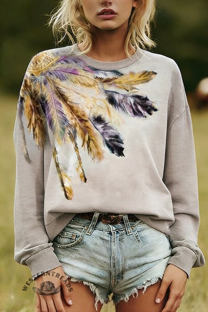 Bohemian Feather Print Sweatshirt