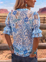 Vintage Art Print Comfortable Summer Fabrics Puff Sleeve Casual Shirt