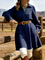 Retro Women's Three-dimensional Floral Embroidered Long Sleeve Shirt Dress