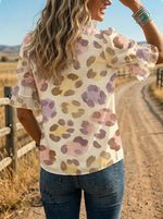 Women's Retro Leopard Floral Puff Sleeve Casual Shirt