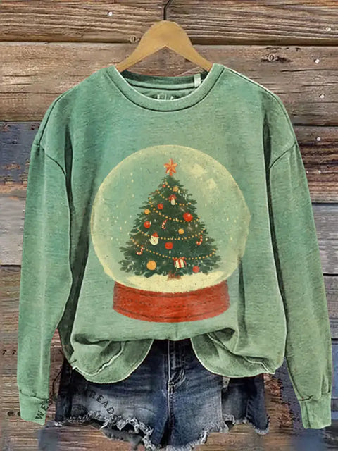 Christmas Tree Crystal Ball Casual Cotton Sweatshirt