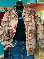 Women's Western Art Print Casual Quilted Jacket