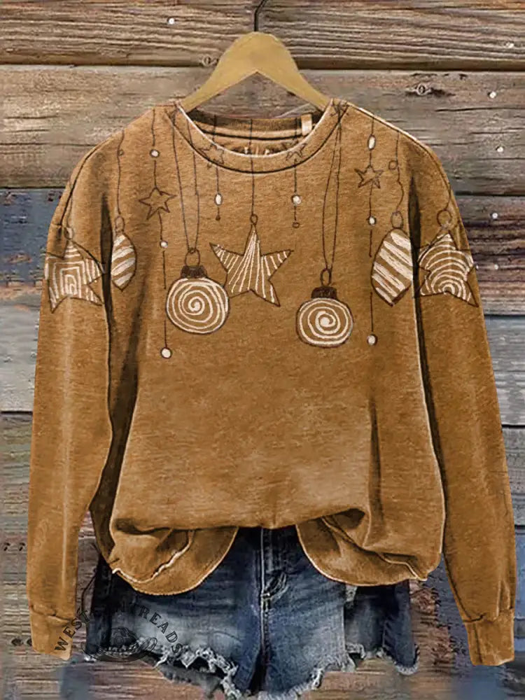 Retro Christmas Star Lights Casual Cotton Sweatshirt