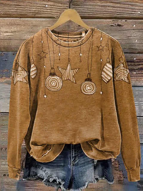 Retro Christmas Star Lights Casual Cotton Sweatshirt