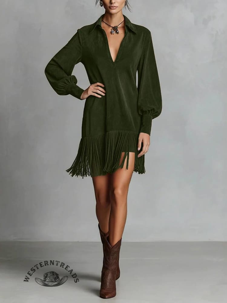 Womens Faux Suede Western Vintage Mini Dress