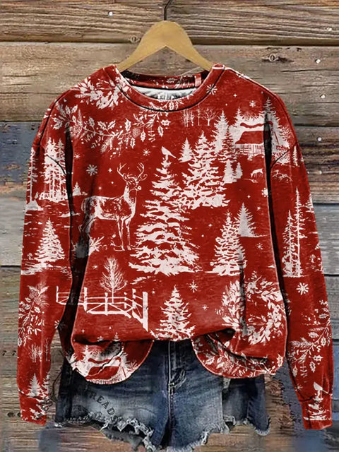 Retro Christmas Art Casual Cotton Sweatshirt