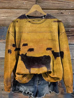 Vintage Cow Art Print Sweatshirt