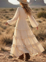 Women's V-neck Ruffled Chiffon Maxi Dress
