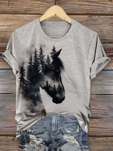 Retro Horse Art Print Casual Short Sleeve T-shirt