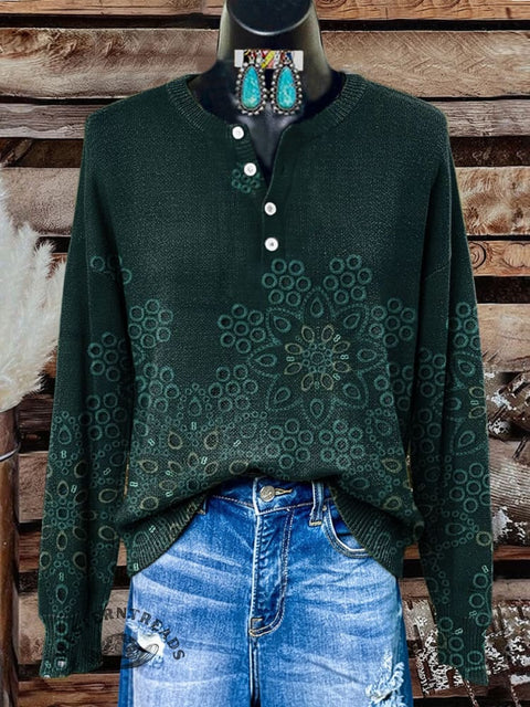 Retro Floral Print Buttoned Cardigan Sweater