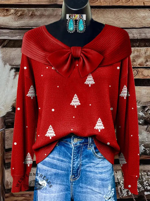 Retro Christmas Art Print Buttoned Cardigan Sweater