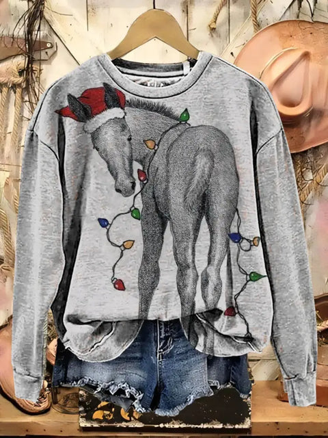 Retro Horse Art Casual Cotton Sweatshirt