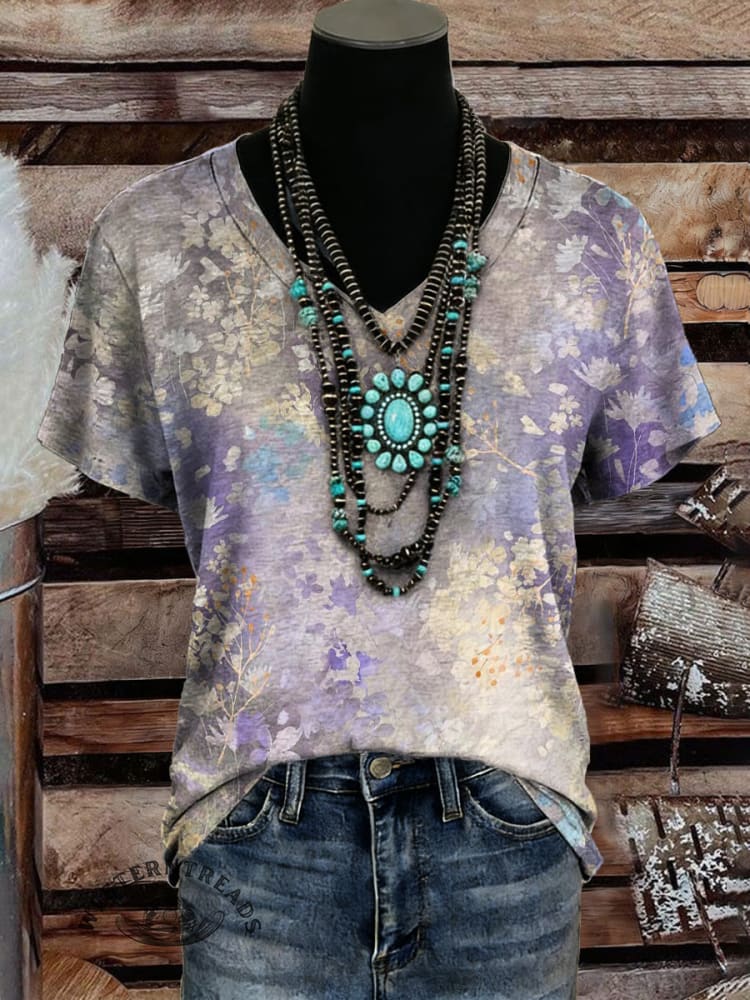 Vintage Art Print Casaul Short Sleeve T-shirt
